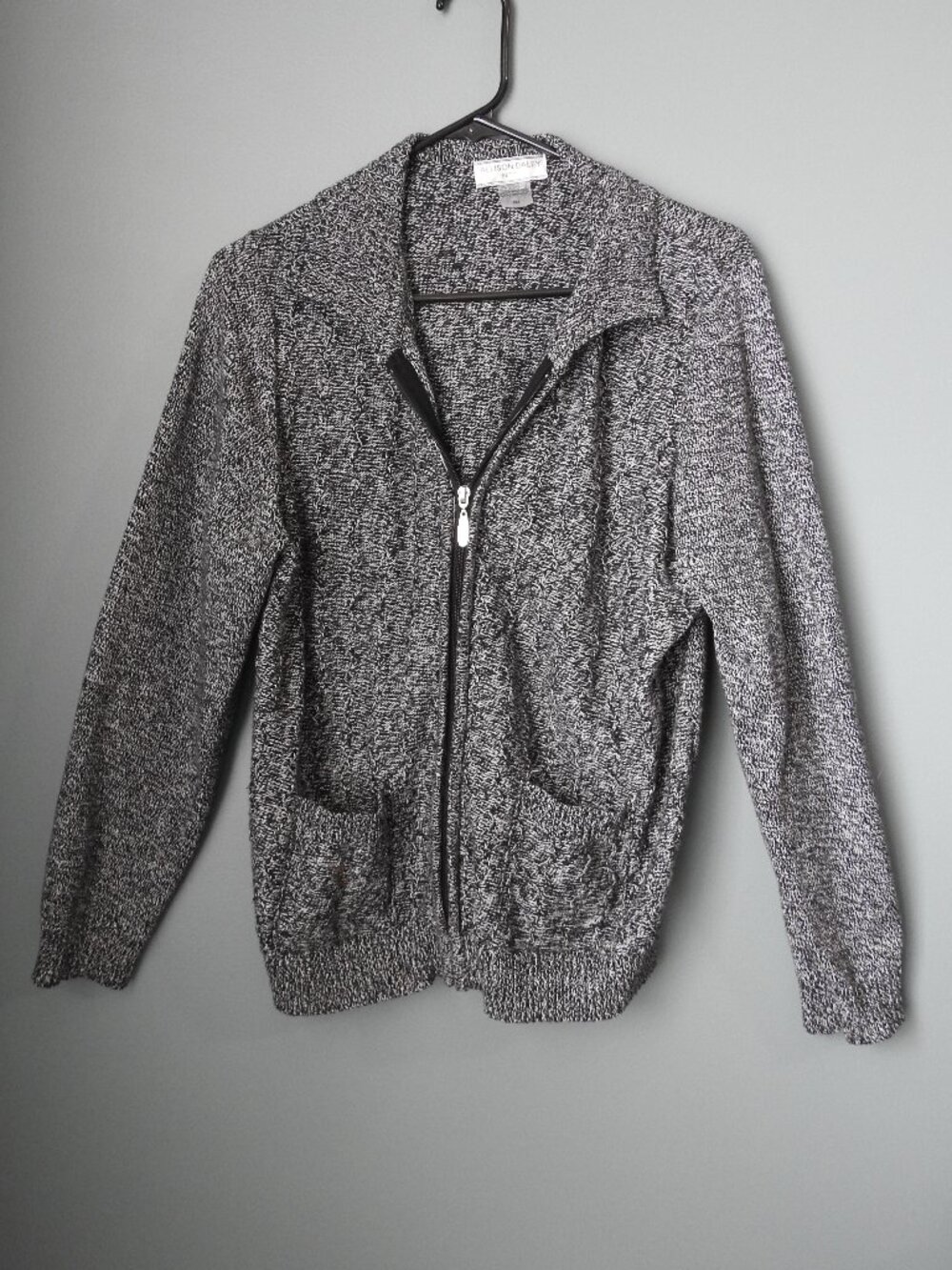 Allison Daley Black & White Full Zip Cardigan Sweater Petite Medium